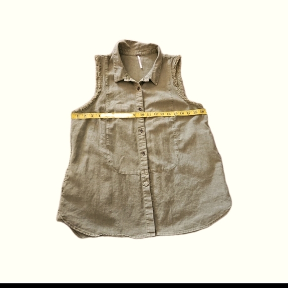 Free People Womens Olive Green Linen Distressed Tank M - Picture 12 of 13